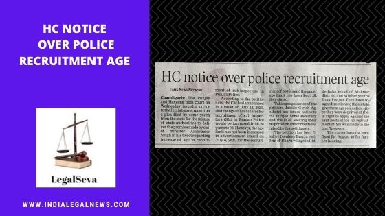 POLICE RECRUITMENT AGE challenged in High Court Chandigarh