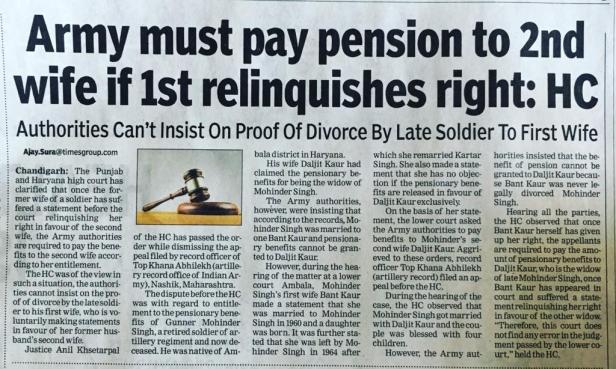 Army Pension First or Second Wife
