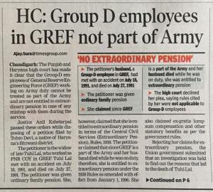 HIGH COURT: GROUP D EMPLOYEES IN GREF NOT PART OF ARMY