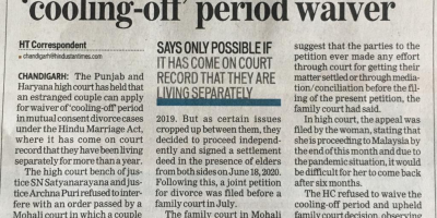 HC Chandigarh plea seeking 'cooling off' period waiver